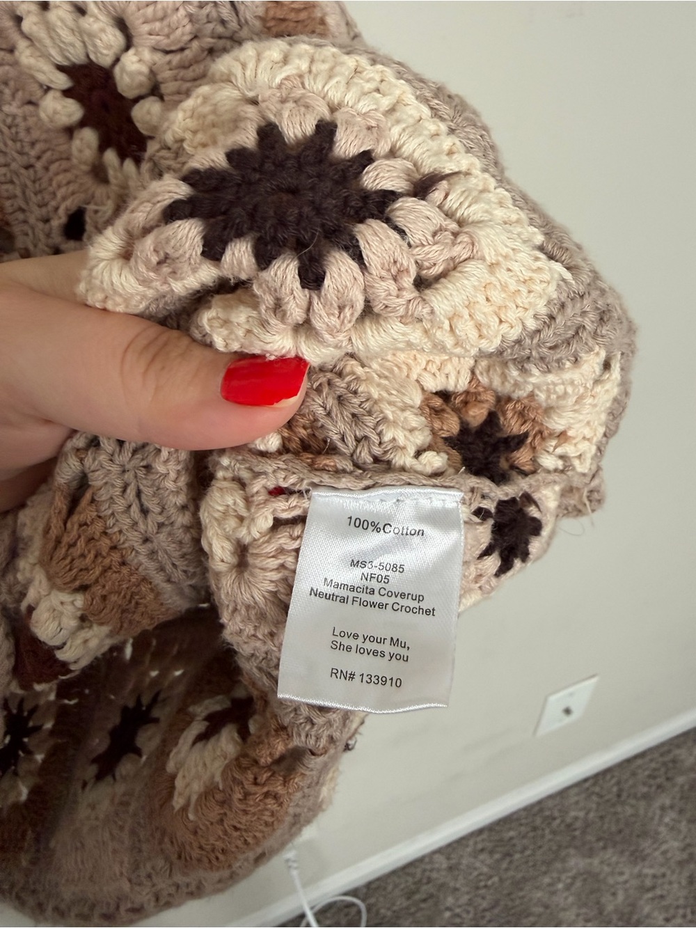 Show Me Your MuMu Crochet Square Floral Mini Coverup in Cream and Brown Large - Picture 11 of 11